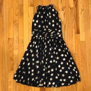 Navy blue and silver high neckline dress